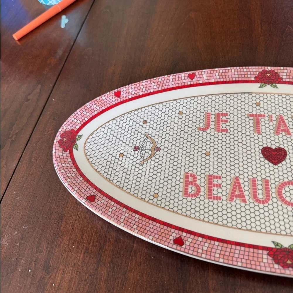 Anthropologie Bistro Tile Stoneware 24k tray Accent Platter: Valentine's serving